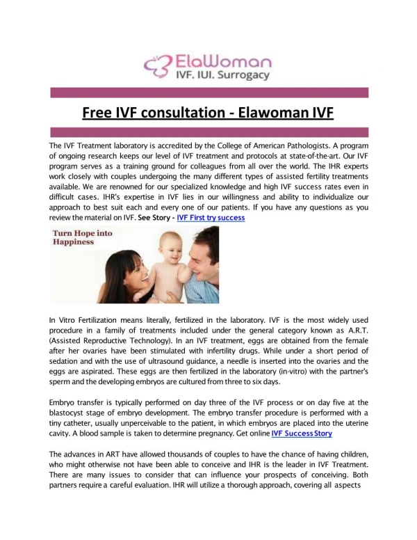 Free IVF consultation - Elawoman IVF