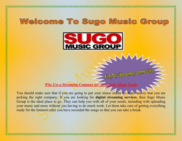Digital Distribution, Digital Streaming Services - Sugo Music Group