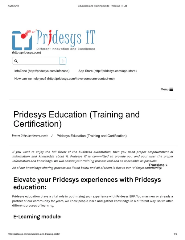 Education and Training Skills | Pridesys IT Ltd