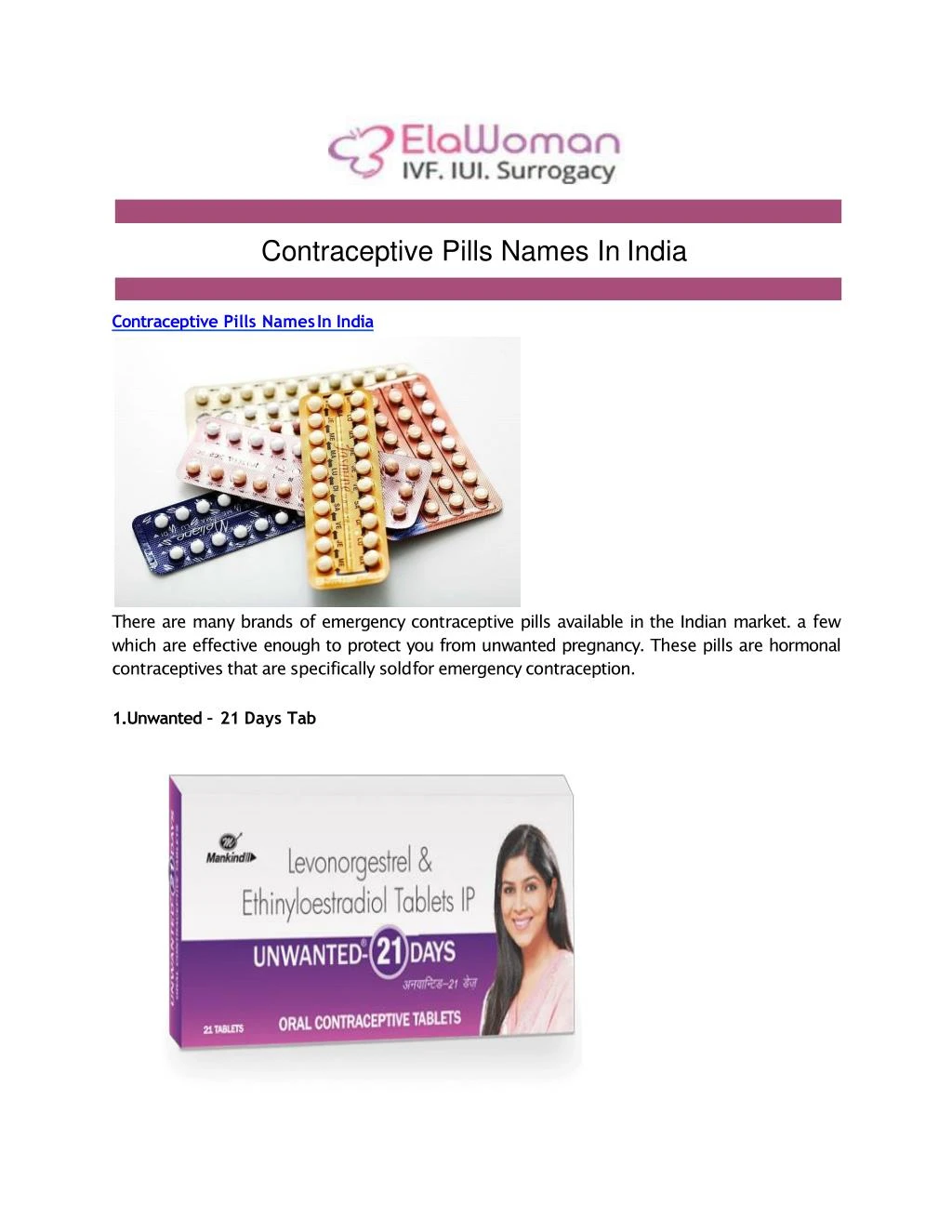 contraceptive pills names in india