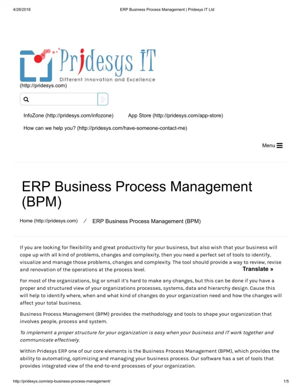 ERP Business Process Management | Pridesys IT Ltd