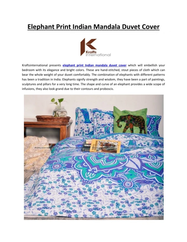 Elephant Print Indian Mandala Duvet Cover