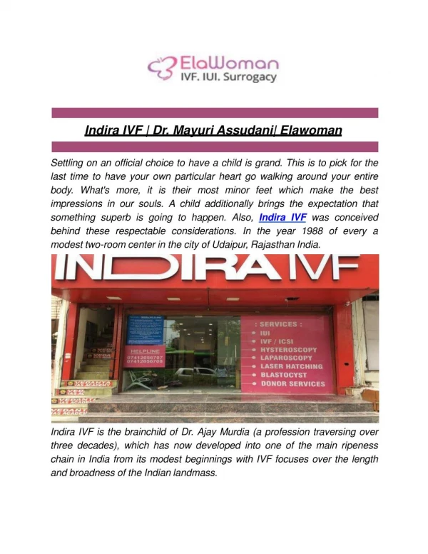 Indira IVF | Dr. Mayuri Assudani| Elawoman