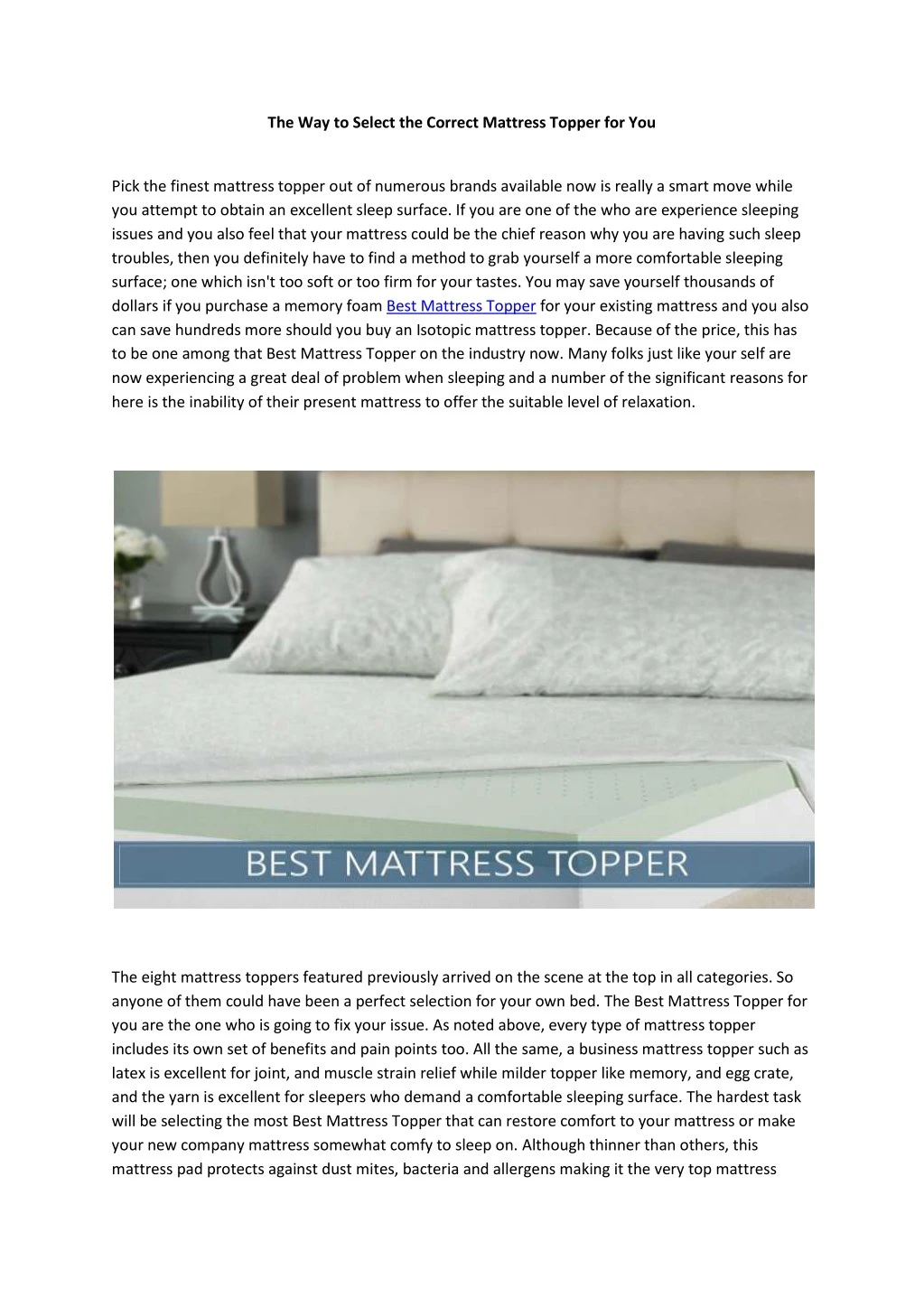 the way to select the correct mattress topper