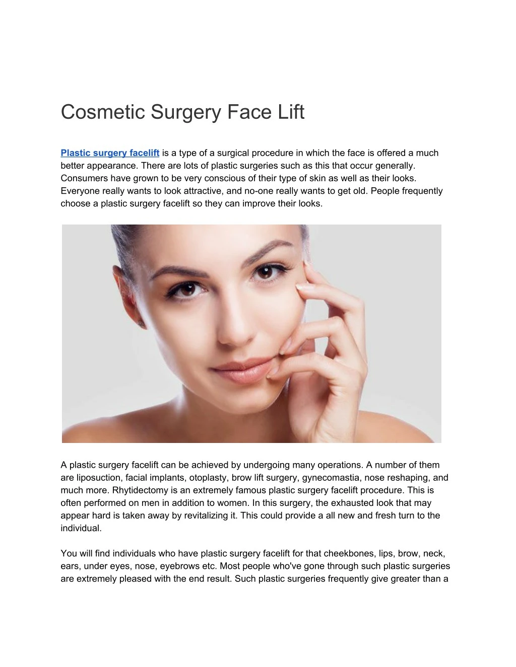 cosmetic surgery face lift