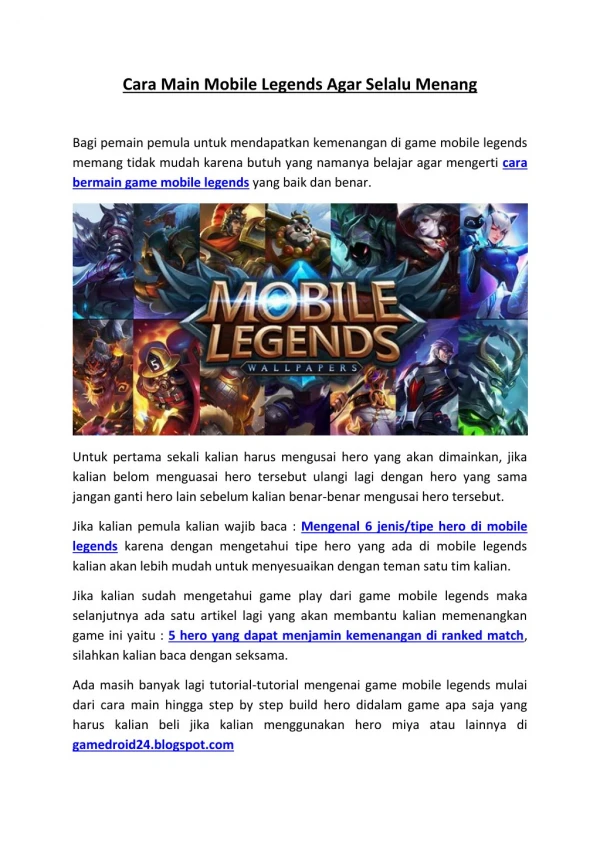 Cara Main Mobile Legends Agar Selalu Menang