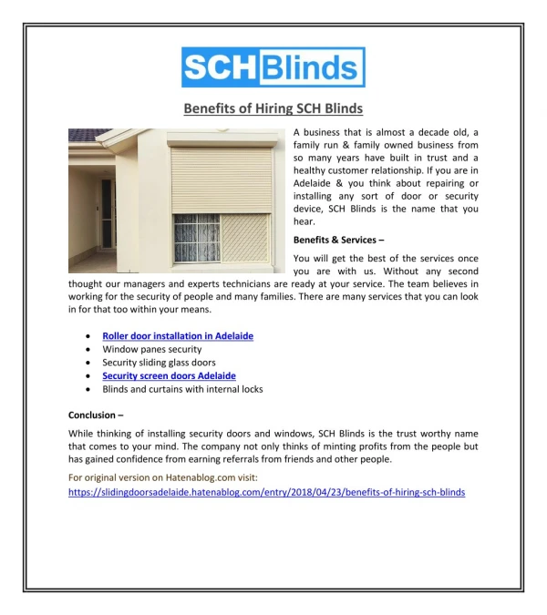 Benefits of Hiring SCH Blinds