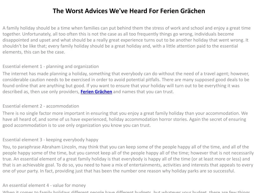 the worst advices we ve heard for ferien gr chen