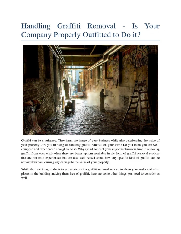 Handling Graffiti Removal – Is Your Company Properly Outfitted to Do it?