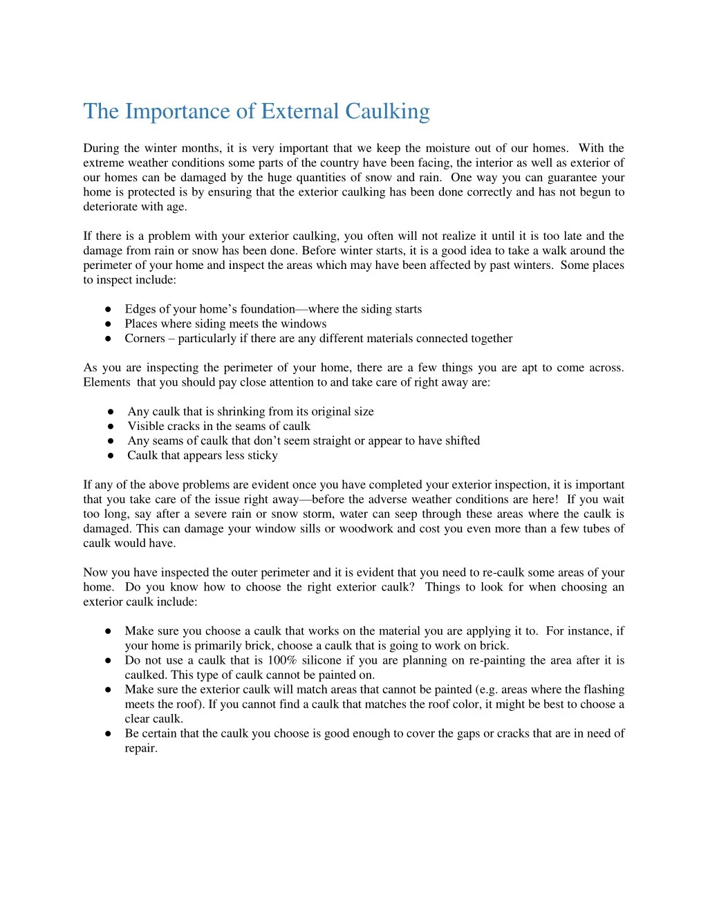 the importance of external caulking during