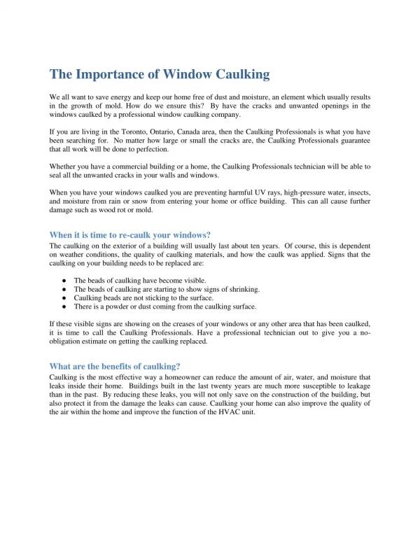 The Importance of Window Caulking