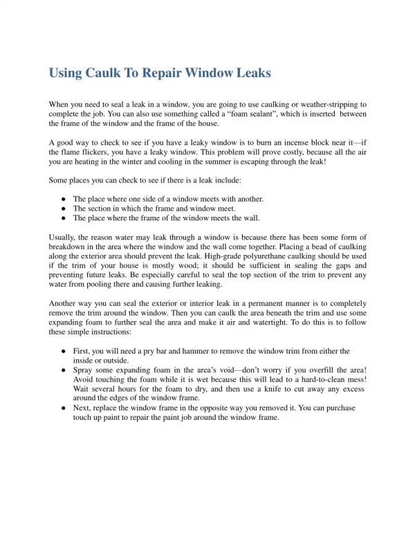Using Caulk To Repair Window Leaks
