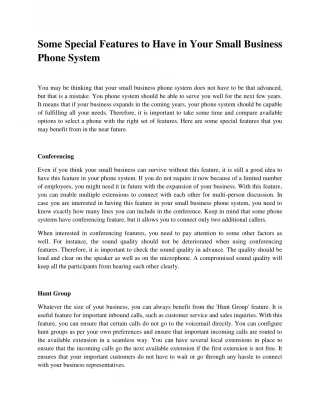 Some Special Features to Have in Your Small Business Phone System - slide 1