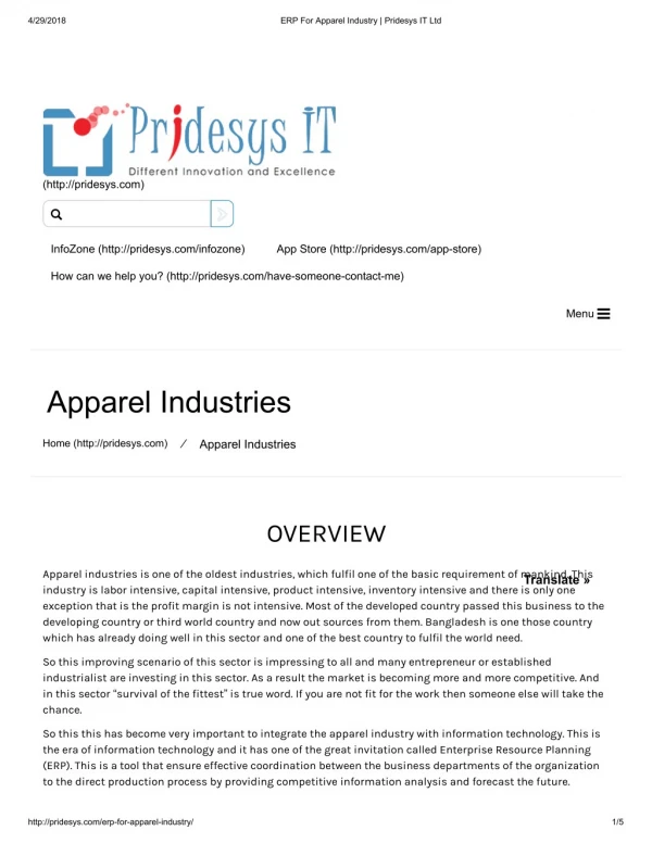 ERP For Apparel Industry | Pridesys IT Ltd