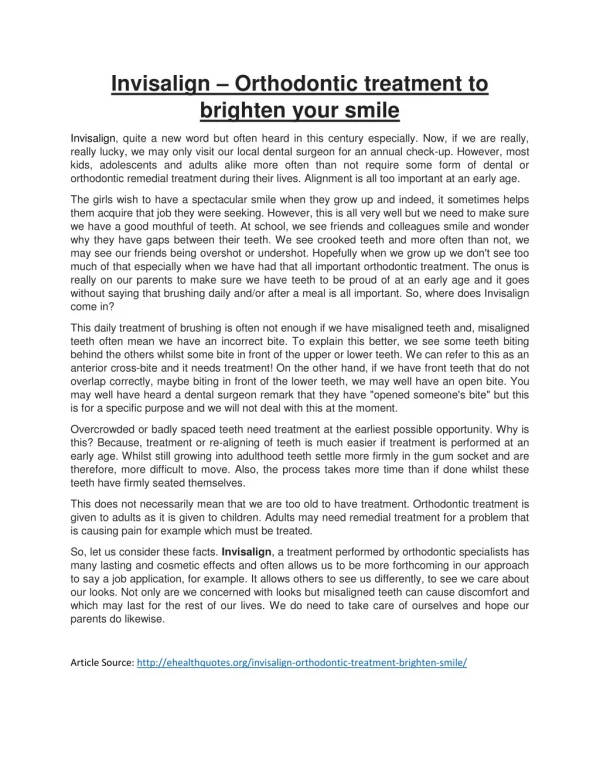 Invisalign – Orthodontic treatment to brighten your smile