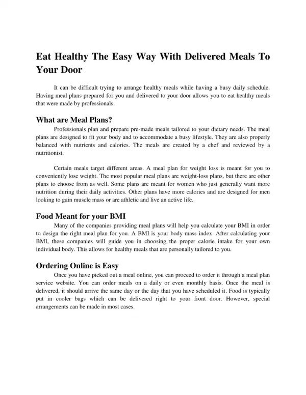 Eat Healthy The Easy Way With Delivered Meals To Your Door