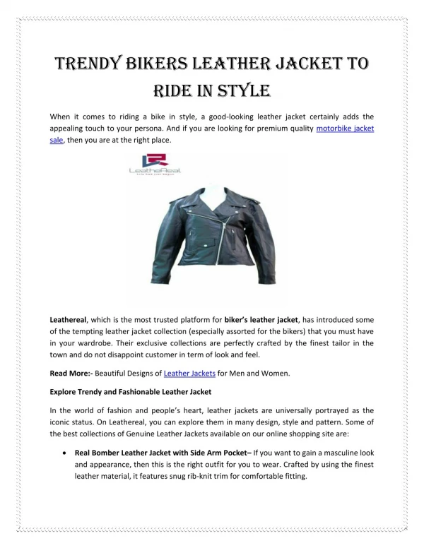 Trendy Bikers Leather Jacket To Ride In Style