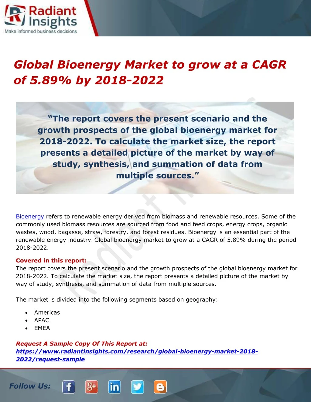 global bioenergy market to grow at a cagr