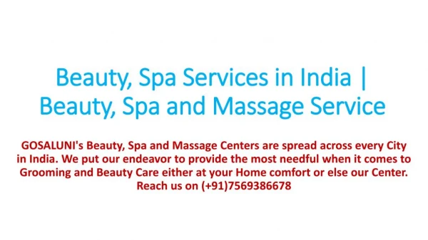Beauty, Spa Services in India | Beauty, Spa and Massage Service