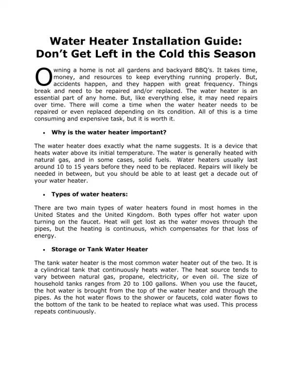 Water Heater Installation Guide: Don’t Get Left in the Cold this Season