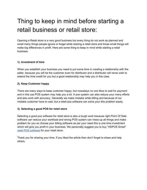 Thing to keep in mind before starting a retail business or retail store: