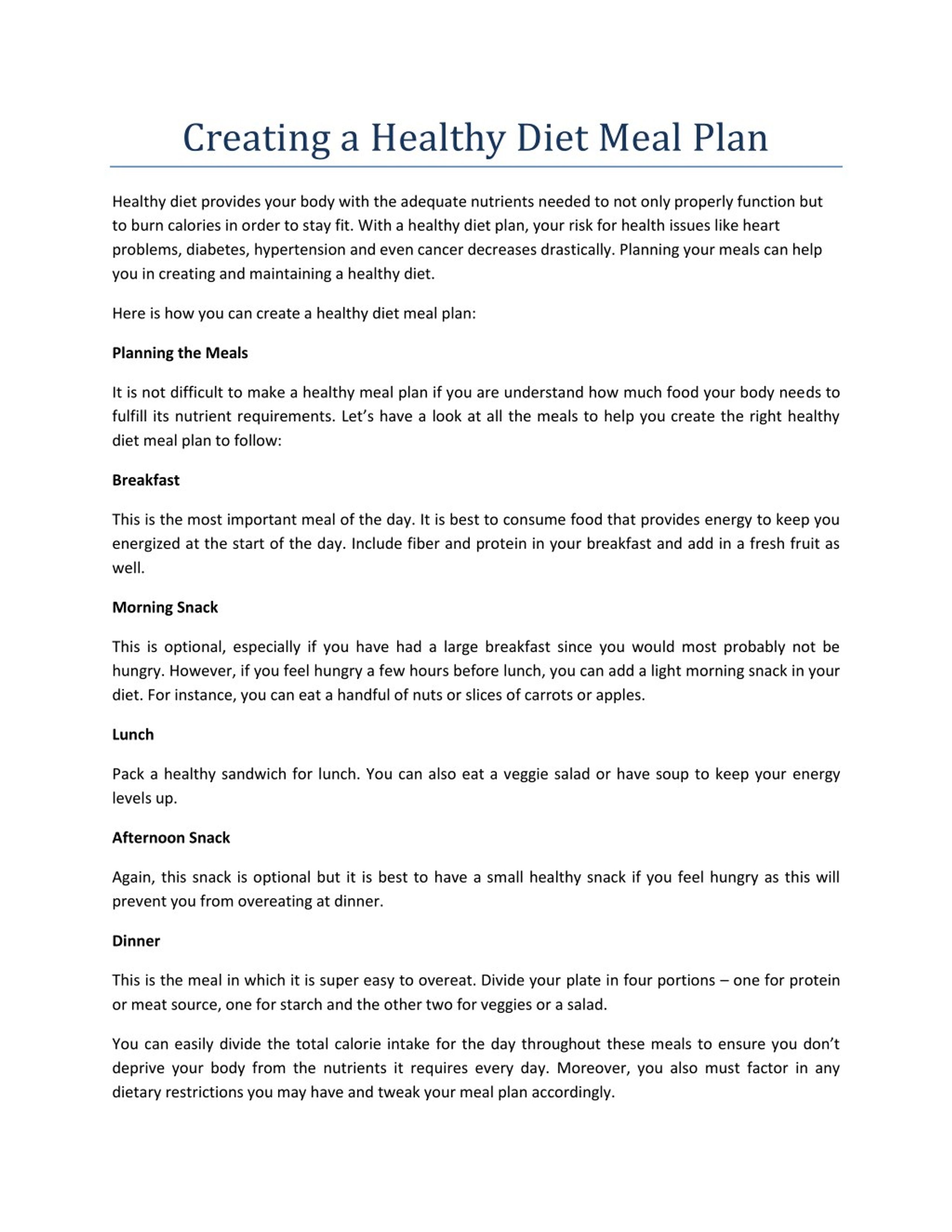 PPT - Creating a Healthy Diet Meal Plan PowerPoint Presentation, free ...