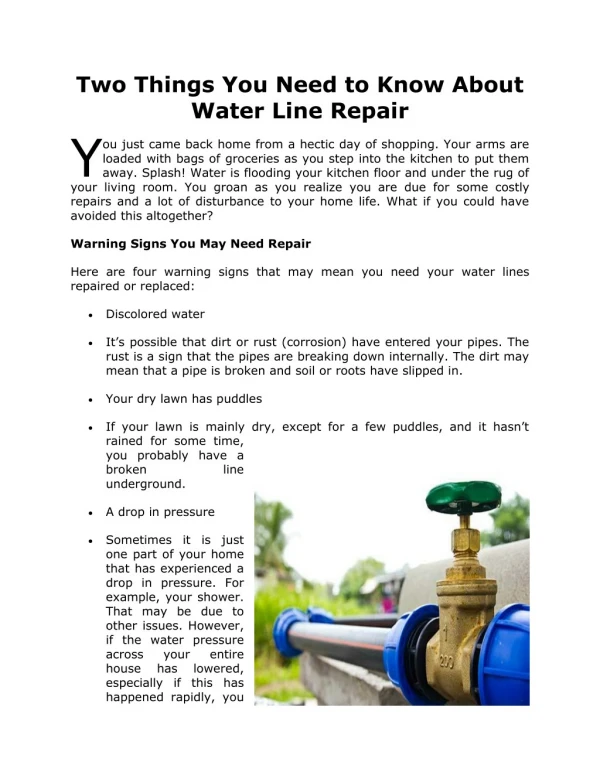 Two Things You Need to Know About Water Line Repair