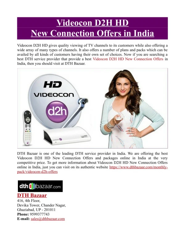 Videocon D2H HD New Connection Offers in India