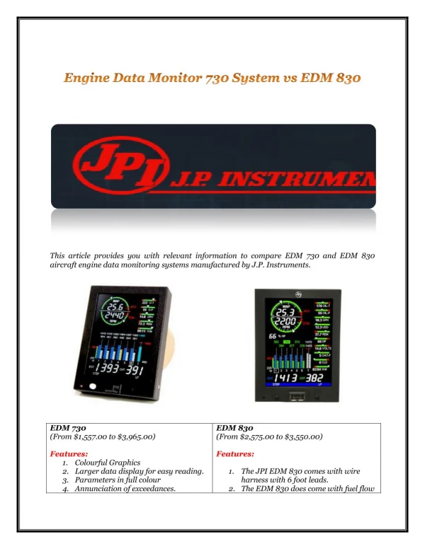 Engine Data Monitor 730 System vs EDM 830