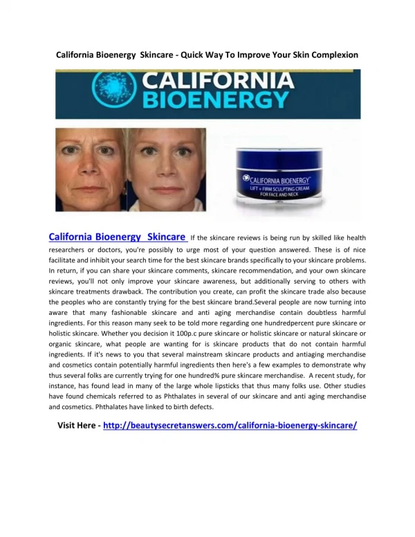 California Bioenergy Skincare - Gives You Clear, Glowing And Healthy Skin