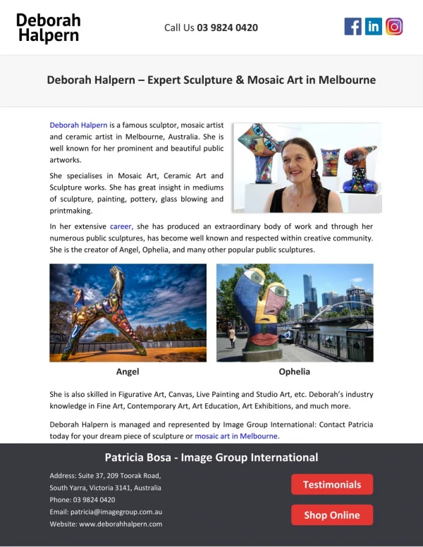 Deborah Halpern - Expert Sculpture and Mosaic Art in Melbourne