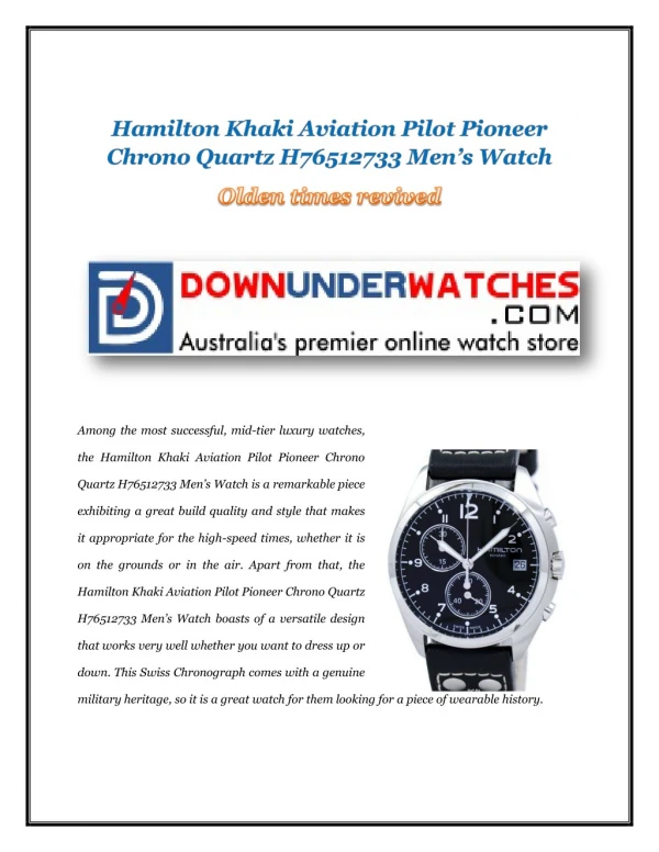 Hamilton Khaki Aviation Pilot Pioneer Chrono Quartz H76512733 Mens Watch