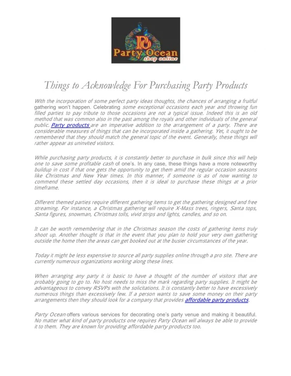 Things to Acknowledge For Purchasing Party Products