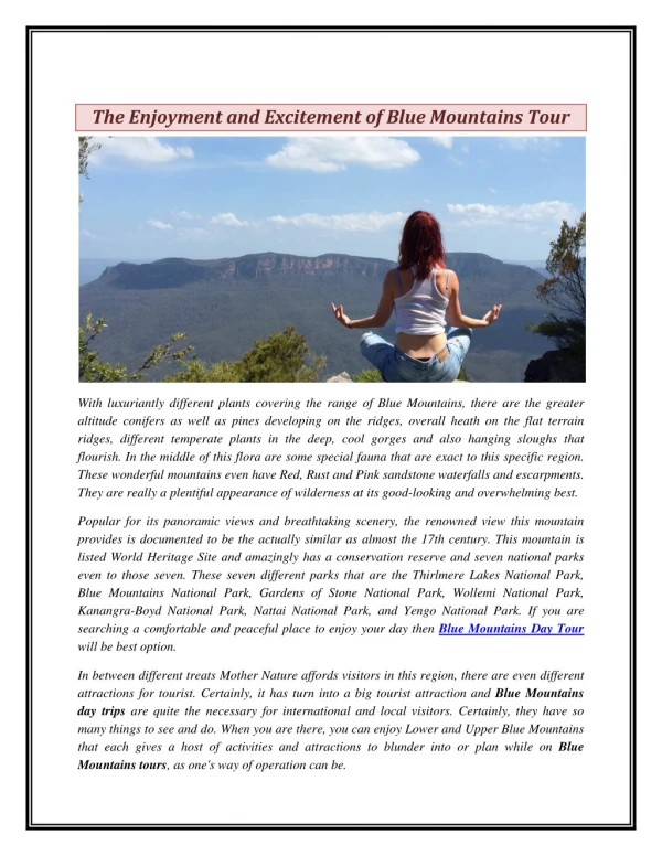 The Enjoyment and Excitement of Blue Mountains Tour