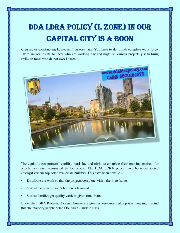 DDA LDRA Policy (L Zone) in Our Capital City is a Boon