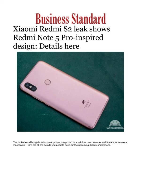 Xiaomi Redmi S2 leak shows Redmi Note 5 Pro-inspired design: Details here