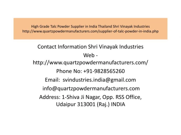 High Grade Talc Powder Supplier in India Thailand Shri Vinayak Industries