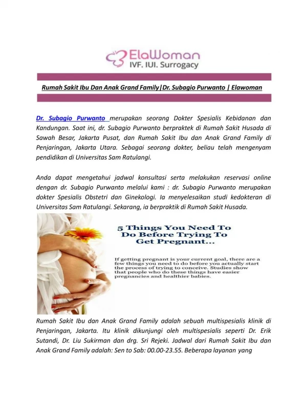 Rumah Sakit Ibu Dan Anak Grand Family|Dr. Subagio Purwanto | Elawoman