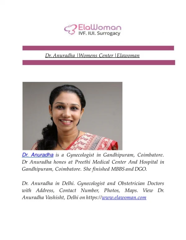 Dr. Anuradha | Womens Center | Elawoman