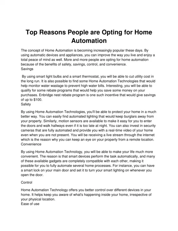 Top Reasons People are Opting for Home Automation