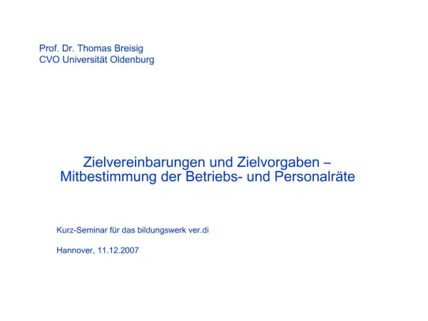 Prof. Dr. Thomas Breisig CVO Universit t Oldenburg