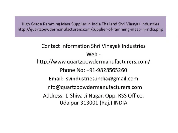 High Grade Ramming Mass Supplier in India Thailand Shri Vinayak Industries