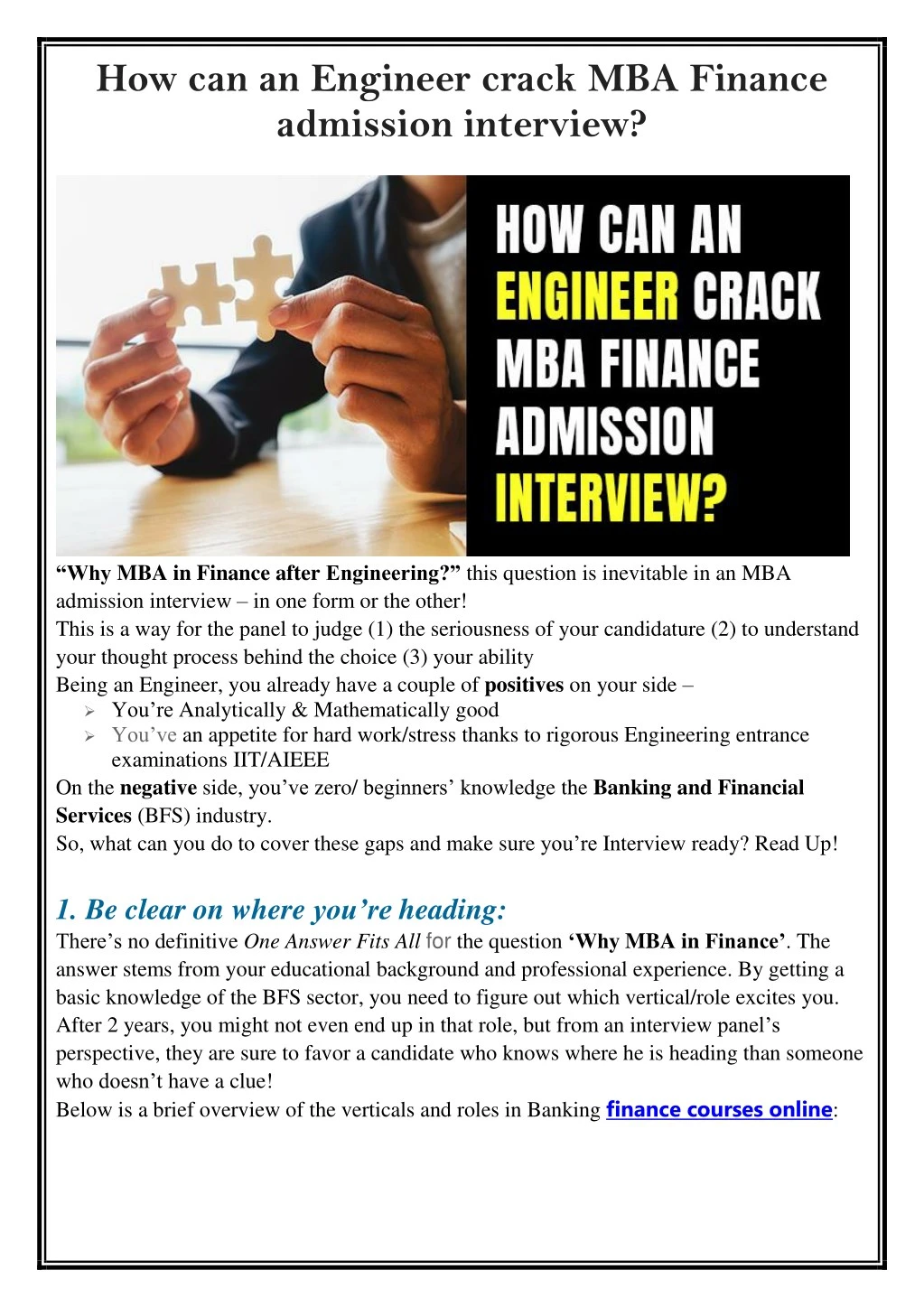 how can an engineer crack mba finance admission