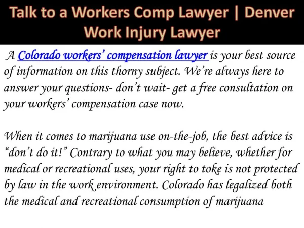 Talk to a Workers Comp Lawyer | Denver Work Injury Lawyer