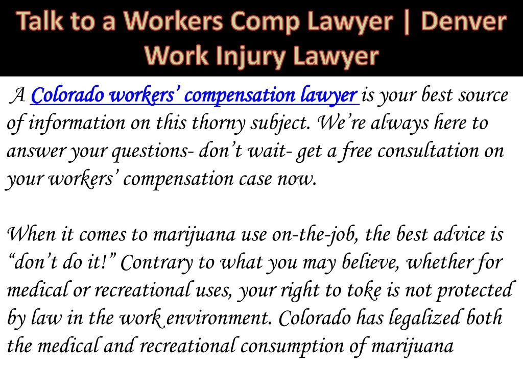 talk to a workers comp lawyer denver work injury