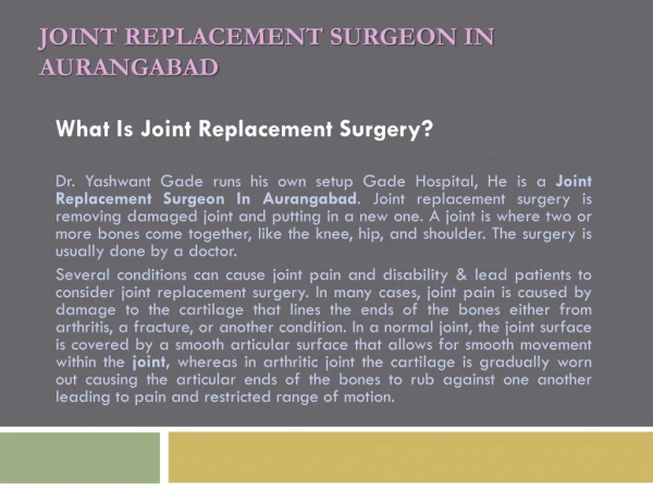 Joint Replacement Surgeon In Aurangabad | Joint Replacement Surgery | Gade Hospital Aurangabad