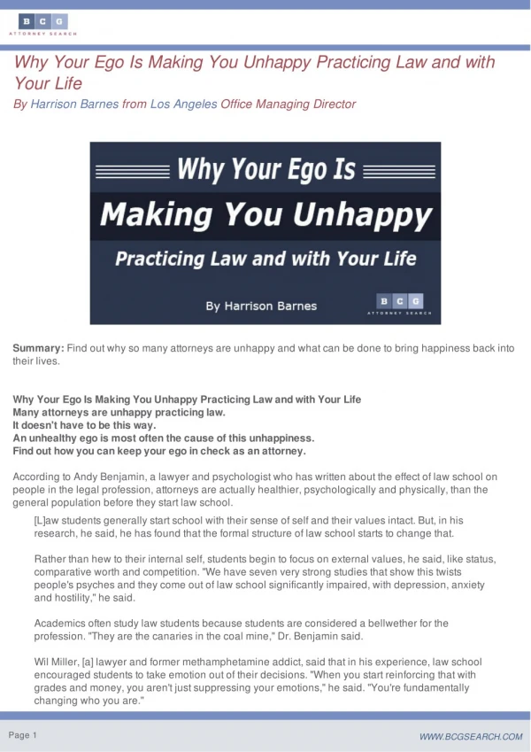 Why Your Ego Is Making You Unhappy Practicing Law and with Your Life