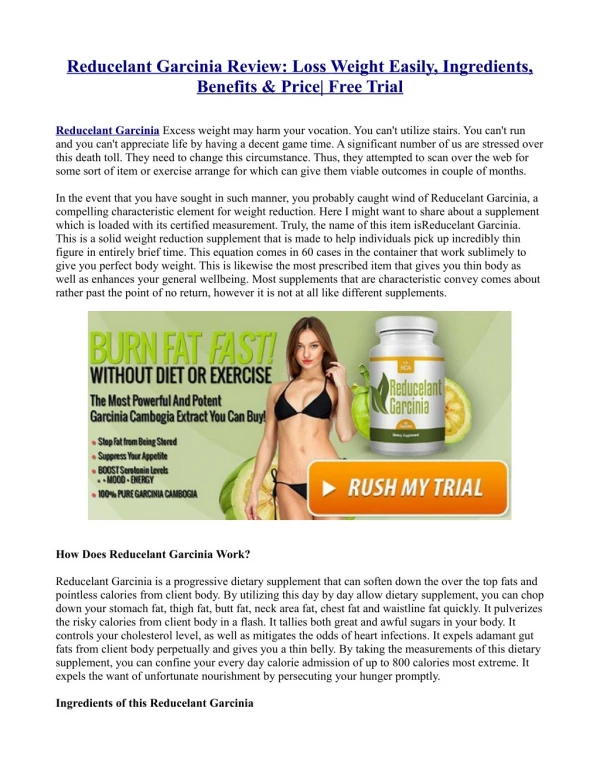 Reducelant Garcinia Review: Loss Weight Easily, Ingredients, Benefits & Price| Free Trial