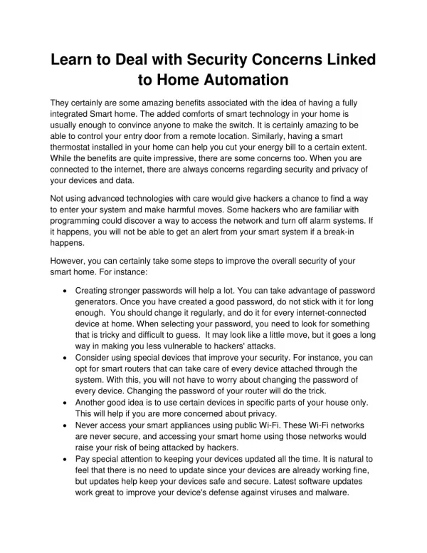 Learn to Deal with Security Concerns Linked to Home Automation