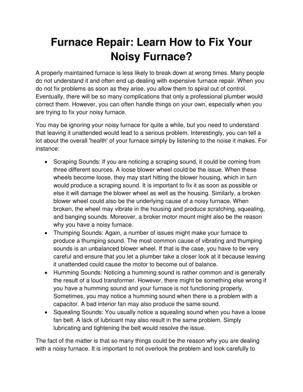 Furnace Repair: Learn How to Fix Your Noisy Furnace?